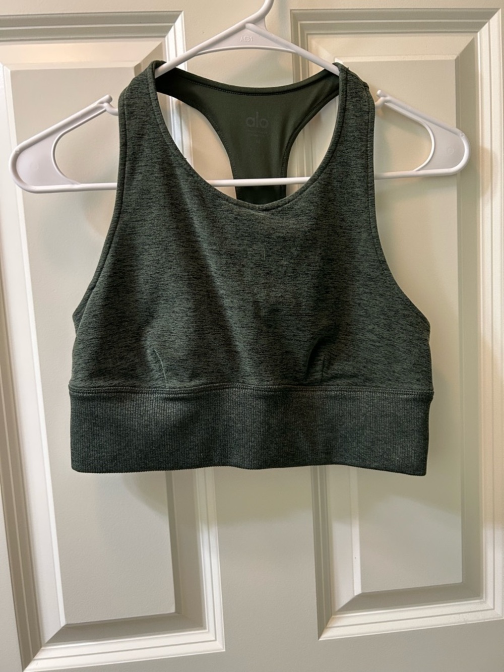 ALO Yoga High-Neck Racerback Sports Bra in Dark Olive